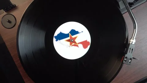 Starting Playback of Vinyl Record With Ex Yugoslavia Flag, Ex-yu Music 스톡 동영상 333454462