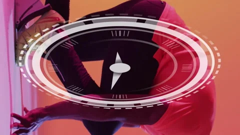 In starting position, athlete with dynamic circular animation overlay in Video stock 312831828