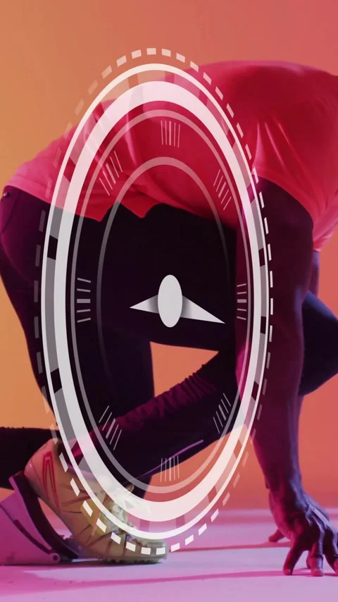 In starting position, athlete with dynamic circular animation overlay in Video stock 319811349