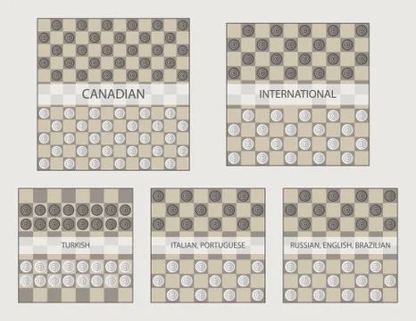 Starting positions in different types of draughts game vector illustration Stock Illustration