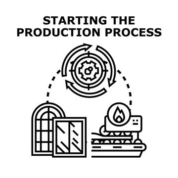 Starting production process cycle creating new items Stock Illustration