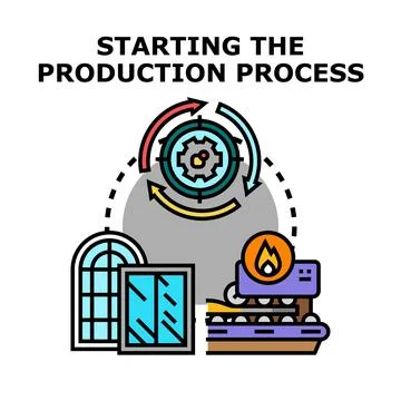 Starting production process cycle creating new items Stock Illustration