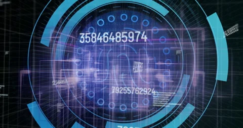 Starting purple grid converging sphere forming rotating rings streaming codes Stock Footage 310408735