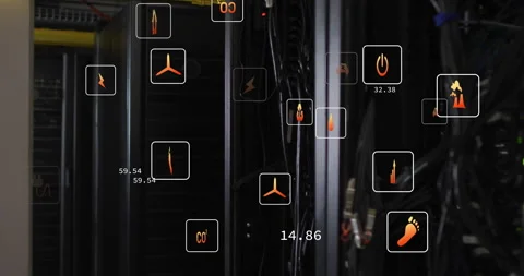 Starting rack view, plug and flame appearing, icons clustering, fading while Vidéo 311506759