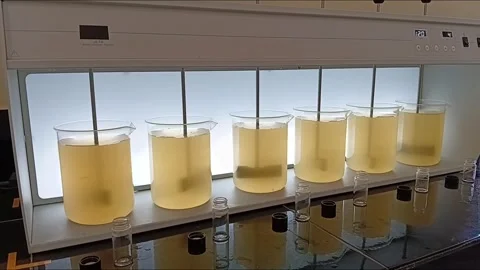 Starting Rapid Mixing Phase at 120 RPM Jar Test Video stock 333298459