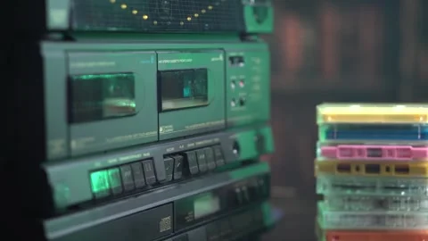Starting Recording on Audio Tape, Inserting Cassette and Pressing Record Button Stock Footage 335969309