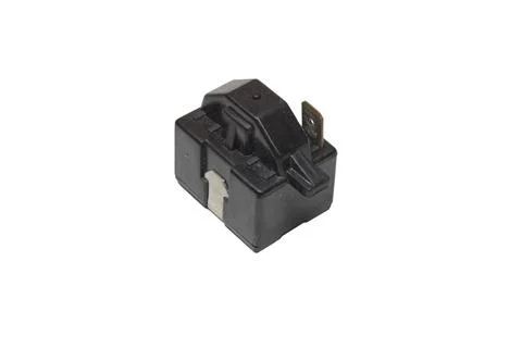 Starting relay of refrigerators compressor, 1-Pin relay in black smooth pla.. Stock Photos