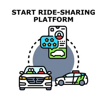 Starting ride sharing platform with mobile application and transportation s.. Stockillustratie