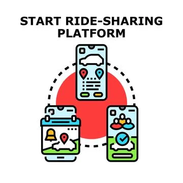 Starting ride sharing platform mobile application concept Stockillustratie
