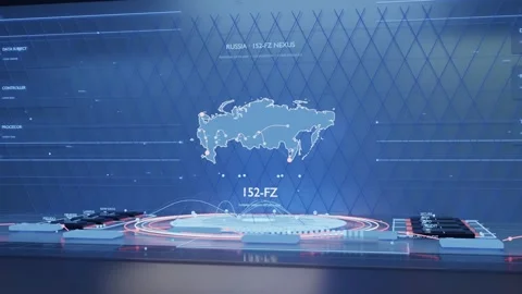 Starting scan, animating holographic map of Russia pulsing on round data Stock Footage 337547940