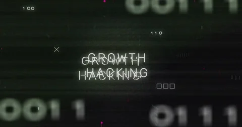 Starting screen showing flowing binary and circuits glitching GROWTH HACKING Stock Footage 312348973