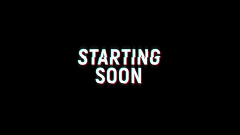 Starting soon text notification glitch effect animation on black background 스톡 동영상 313439100