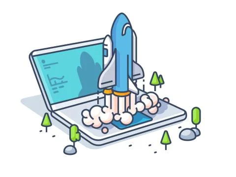 Starting startup with laptop Stock Illustration