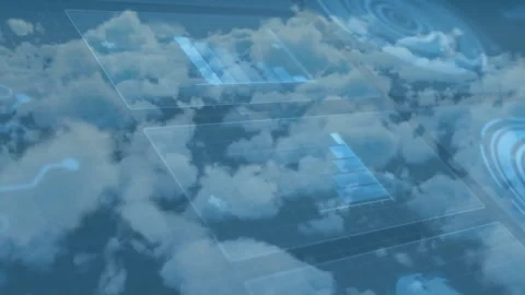 Starting static aerial view showing panels sliding while bar graph lighting over Stock Footage 313508997