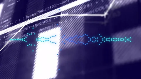 Starting teal waveform pulsing shifting white polyline fading code glowing Stock Footage 313618721