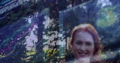 Starting technology code overlays covering woman fading and revealing hair and Stock Footage 314742400