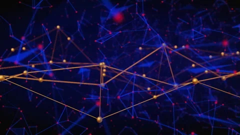Starting with triangular golden nodes shifting, connecting lines pivoting, Stock Footage 312717066