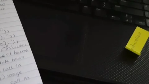 Starting Work on Laptop After Setting Time Duration Reminder Note Stock Footage 335874794