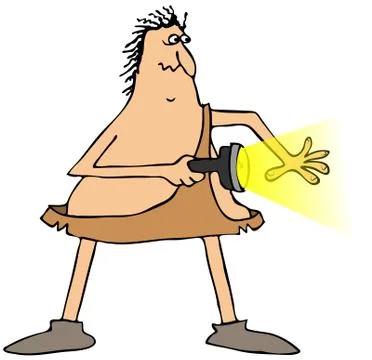 Startled caveman with a flashlight Illustrazione stock