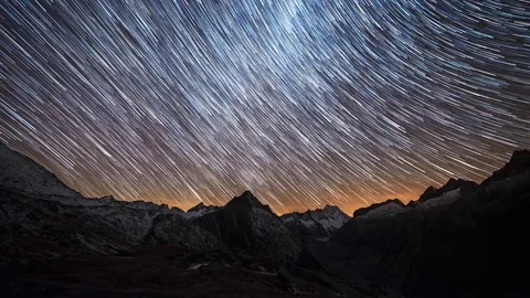 Startrail time lapse over wilderness mountains Stock Footage 83464593