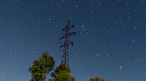Startrails electric line. Comet Mode. Stock Footage 68908850