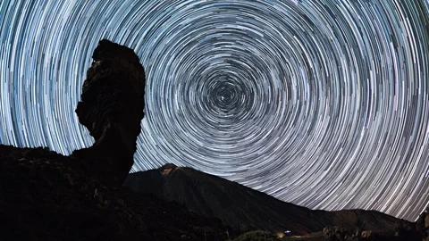 Startrails timelapse over Teide volcano, Tenerife Stock Footage 106567295