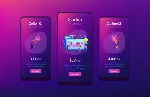 Startup accelerator app interface template. Stock Illustration