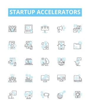 Startup Accelerators vector line icons set. Incubator, Investing, Mentoring Stock Illustration