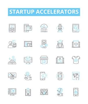 Startup Accelerators vector line icons set. Incubator, Investing, Mentoring Ilustración de archivo