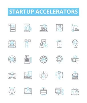 Startup Accelerators vector line icons set. Incubator, Investing, Mentoring Ilustración de archivo