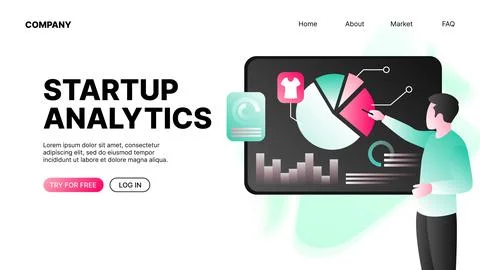Startup Analytics Company. Website Landing Page Mockup Stock Illustration