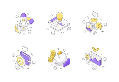 Startup and business development icons. Modern isometric vector illustration  Stock Illustration