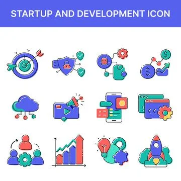 Startup and Development Icon Set Illustrazione stock