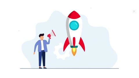 Startup animated concept.young man with megaphone Stock Footage 227704124