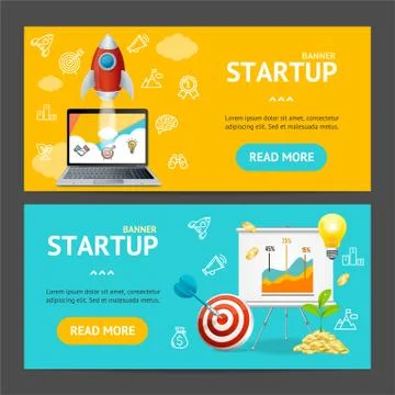 Startup Banner Horizontal Set. Vector Stock Illustration