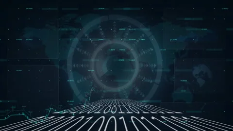 At startup binary corridor forming as 3D scanner guiding turquoise graph spiking Stock Footage 313724409