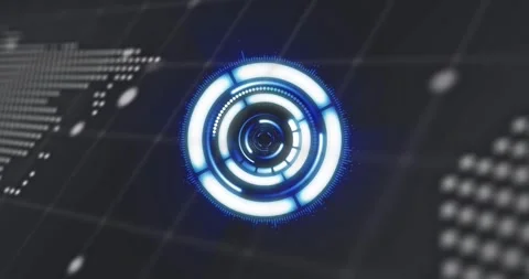 On startup blue ringed HUD appearing, rotating and pulsing as map and code Stock Footage 329910305