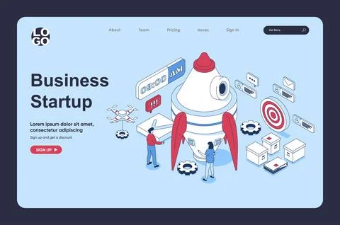 Startup business concept in 3d isometric design for landing page template. .. Stock Illustration