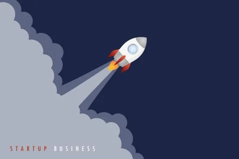 Startup business concept rocket launch smoke Illustrazione stock