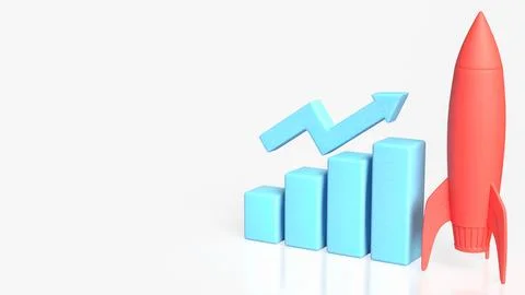 Startup Business Growth Launch with Rocket and Rising Chart 3d render. Stock Illustration