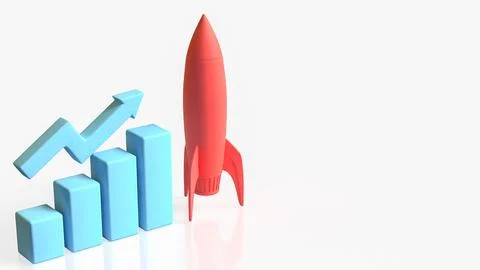 Startup Business Growth Launch with Rocket and Rising Chart 3d render. Stock Illustration