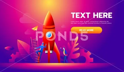 Startup business illustration people are building a rocket. Innovation Stock Illustration