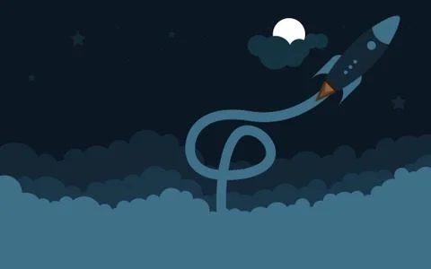 Startup Business Plan Concept Design With Flying Rocket Stock Illustration