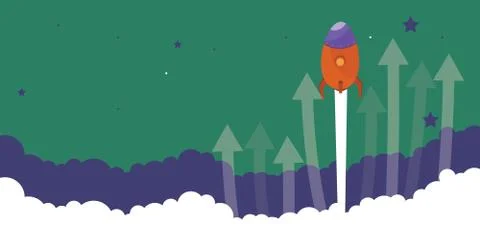 Startup Business Plan Concept Design With Flying Rocket Stock Illustration