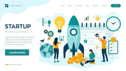 Startup business project launch. Idea through planning and strategy, time man Stock Illustration