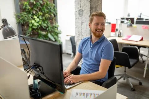 Startup business, software developer business people working on computer at Stock Photos