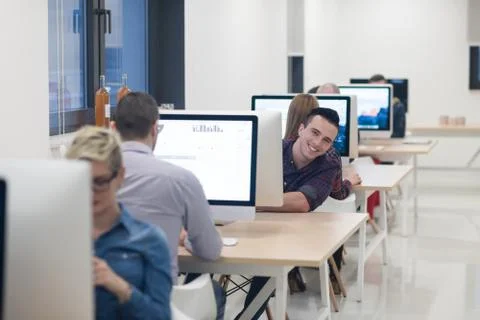 Startup business, software developer working on desktop computer 스톡 사진