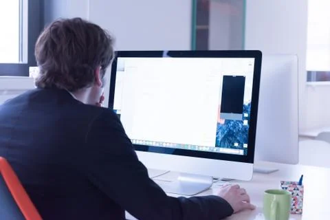 Startup business, software developer working on computer Stockfoto's