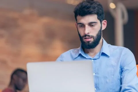Startup business, software developer working on computer at modern office Stock Photos
