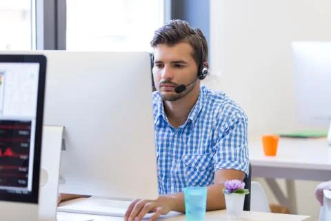 Startup business, software developer working on desktop computer Foto stock